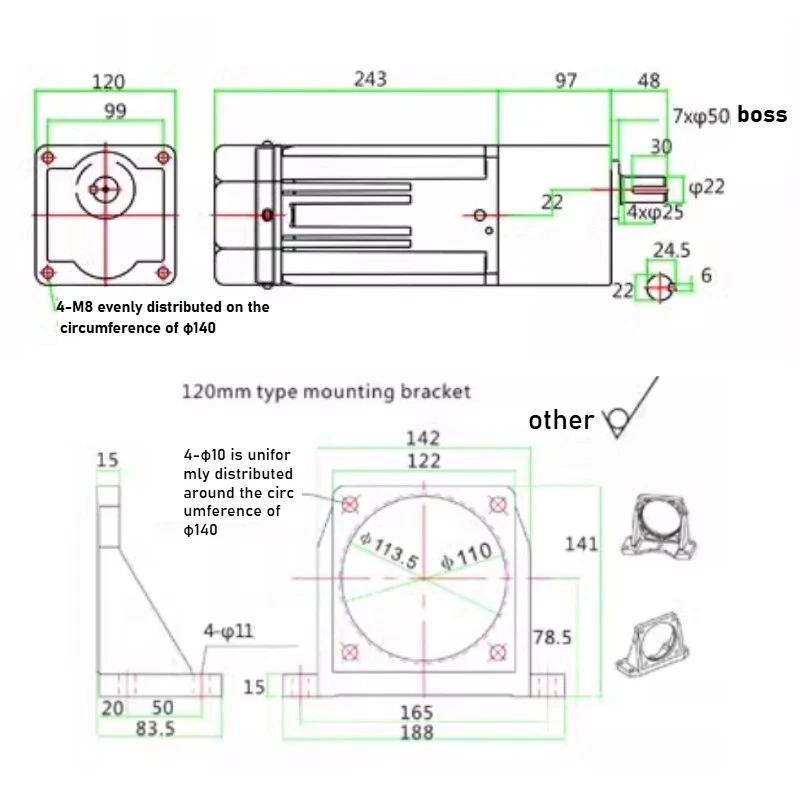 750W Three-phase Speed Regulating Gear Reduction Motor W/ Frequency Converter - Image 4 of 4