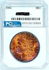 1885-P  Gem BU ++  Morgan Dollar Beautiful Rainbow Toned Obverse