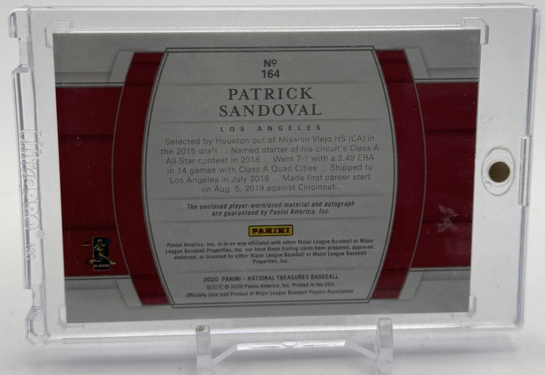 2020 Panini National Treasures Patrick Sandoval Rookie Auto Patch /7 Los Angeles view 2
