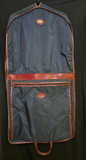 Vintage Holiday Hanging Garment Bag Navy Brown Trim Suit Travel Carrier 40"