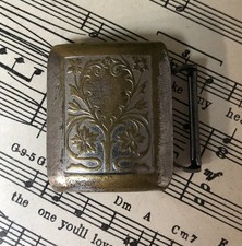 Vintage Giant Grip Belt Buckle Brass Tone Superplate Art Deco Floral Design USA