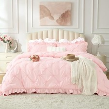 Baby Pink Comforter Set Queen - 3 Pieces Boho Queen 88"x88" Ruffle-baby Pink