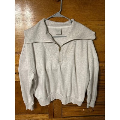 Varley Catherine Half Zip Sweat DoubleSoft Pullover Grey Marl Athleisure Retro