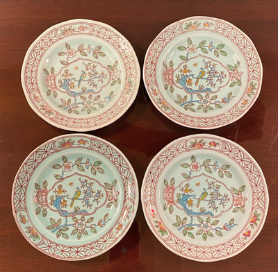 Adams Calyx Ware Singapore Bird BREAD PLATES 6 1/8''  Black Backstamp Set of 4