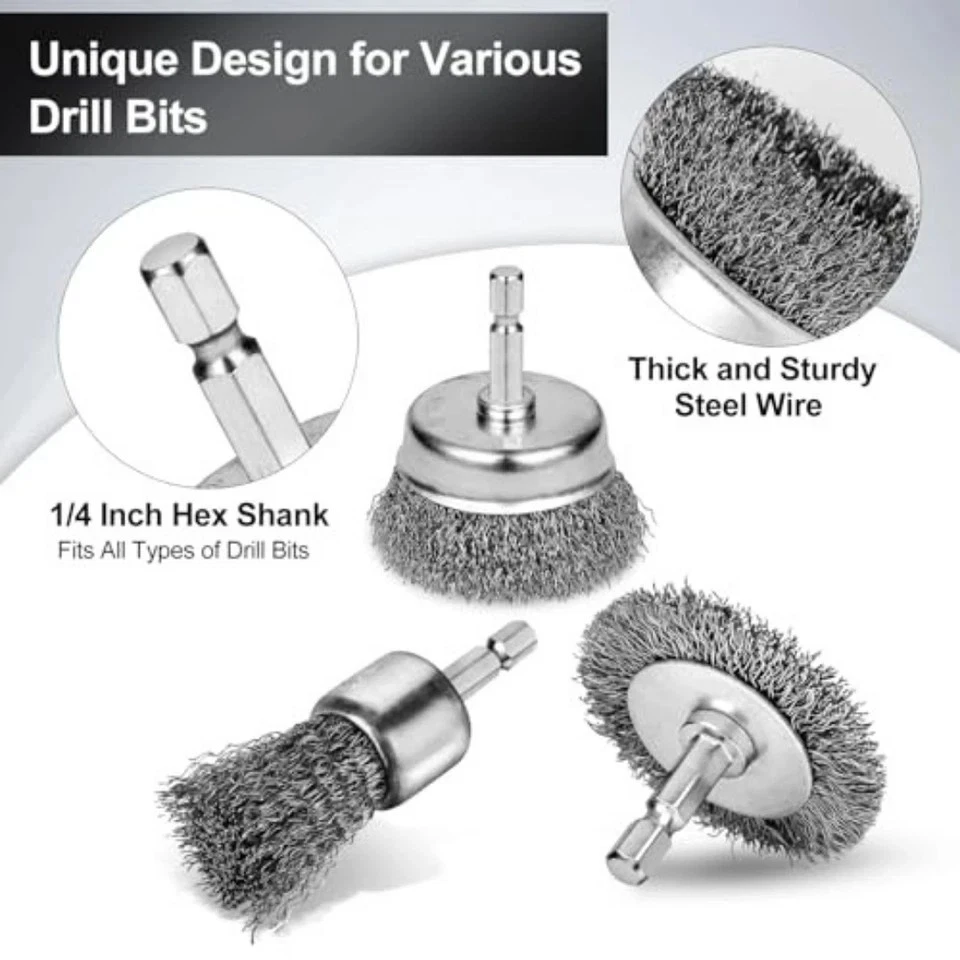 6Pcs Professional Carbon Steel Wire Wheel Brush for Drill - Cleaning Rust Attach - Image 3 of 4
