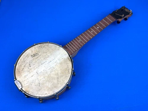 C.1920 T.B.Co. Sterling MANDOLIN BANJO, Banjolin 20.5"L  Many Signatures on Head
