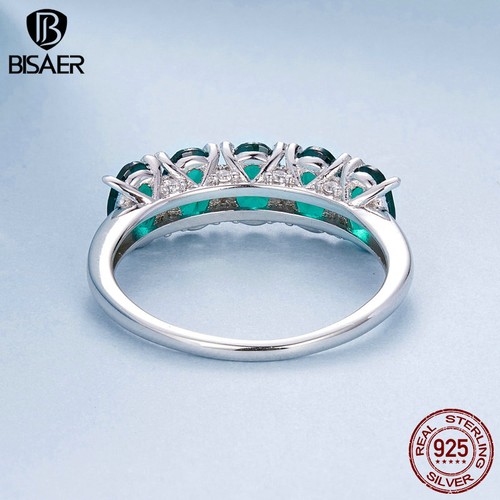 Bisaer 925 Sterling Silver Luxurious Green Wedding Rings For Women Gifts Jewelry - Picture 6 of 15