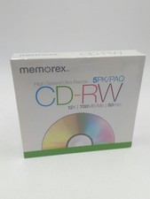 Memorex 5pk/paq CD-RW 12X 700MB 80min New Sealed