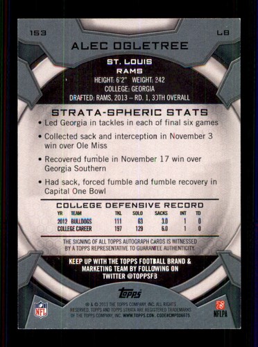 2013 Topps Strata #153 Alec Ogletree Autogramme - Bild 2 von 2