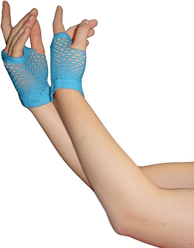 Girls Short Fishnet Fingerless Gloves 1980s Neon Disco Colours Fancy Dress Party - Picture 18 of 25