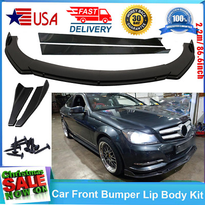 Front Bumper Spoiler + Side Skirts + Rear Lip + Strut Rods For Bens Glossy Black
