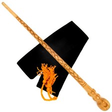 15.75" Hand Carved Almond Wood Prof. Moody Magic Wand Wizard Wicca w/ Velvet Bag