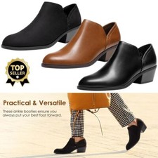Women's Ankle Boots Low Chunky Heeled Booties Fall Boots Leather Thick Heel New