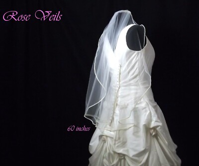 Ein 1-stufiger Brautschleier Hochzeit mit Perleneinfassung 60 Zoll weiß/elfenbein neu mit Etikett