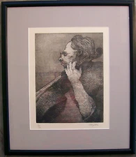 Mid century modern style Cello Art Framed Signed Musician Vintage Sketch print