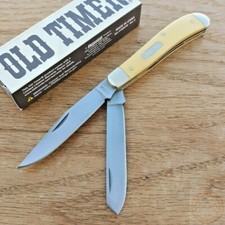 Gunstock Trapper Old Timer Knife Stainless Steel Blades Yellow Handle Sc-94oty