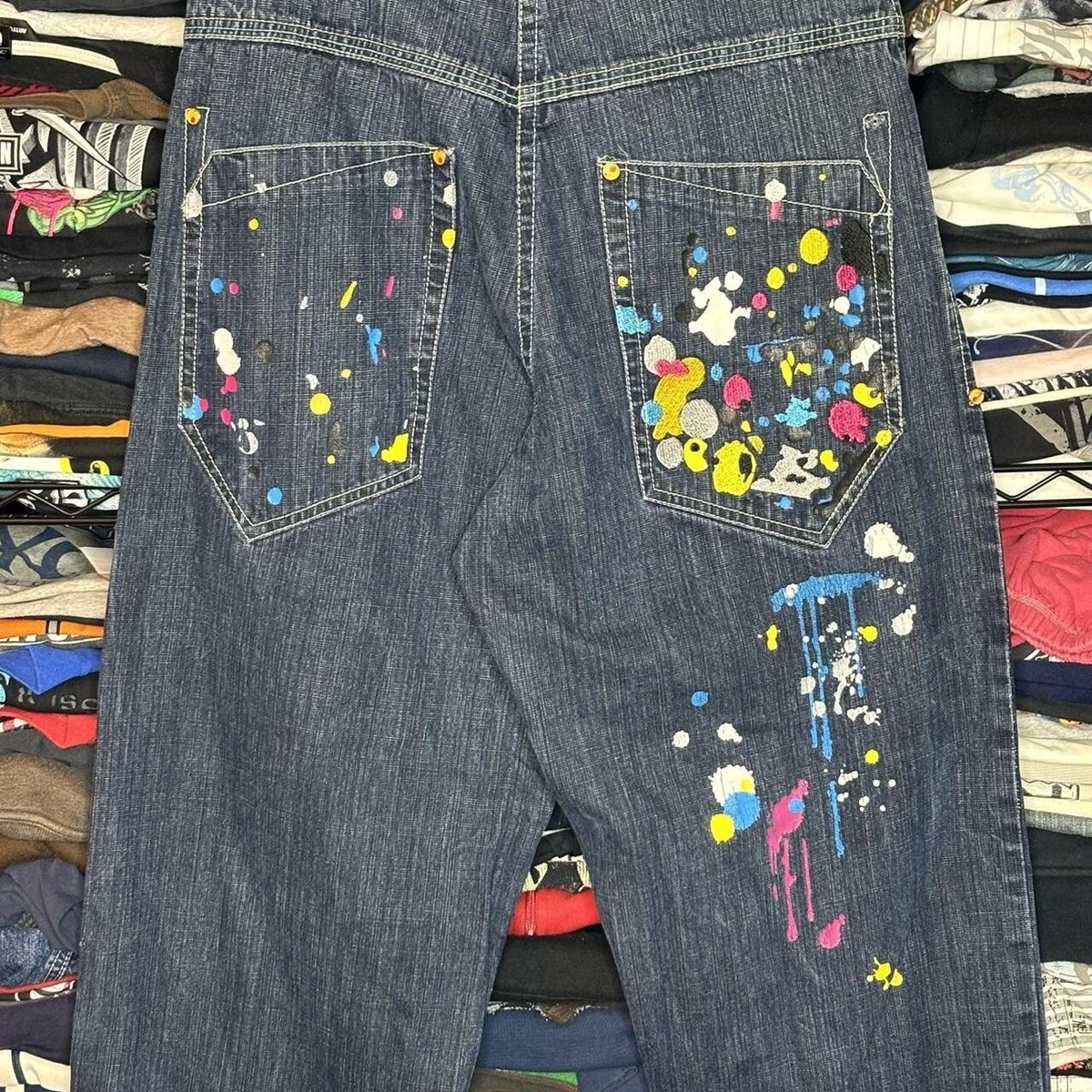 SOUTHPOLE グレー ダメージジーンズ 34 sk8 y2k Southpole Y2K Paint Splatter Embroidered Baggy Grunge Skater
