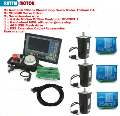 DDCSV3.1 Motion Controller+3 Sets NEMA34 12Nm Closed Loop Servo Motor Driver kit