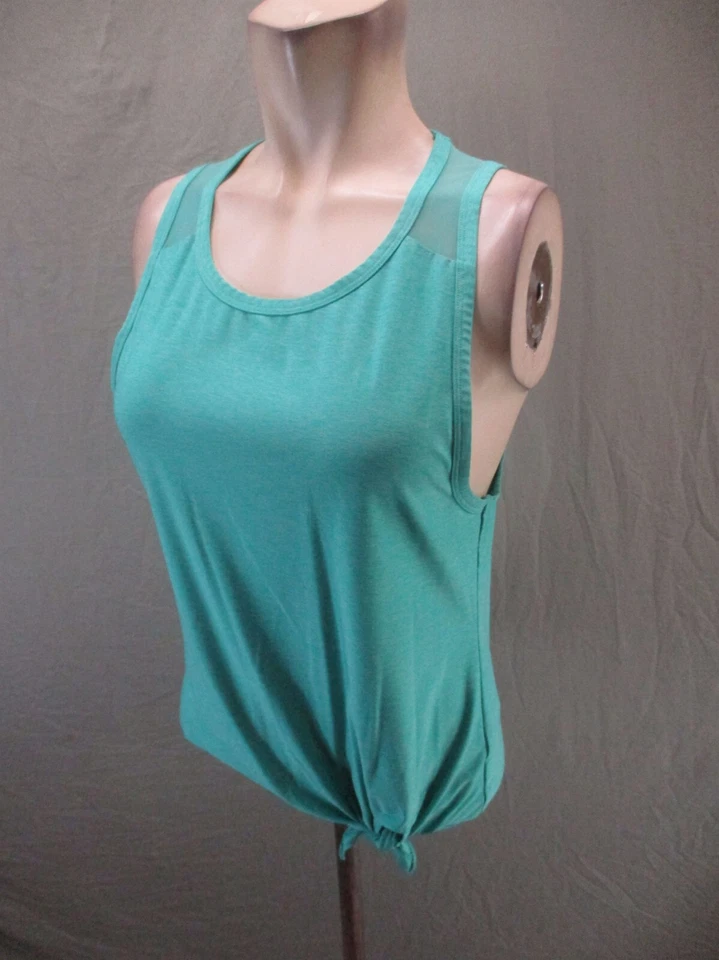 Camiseta sin mangas REEBOK talla S para mujer malla verde azulado cuello redondo nudo atlético corredor espalda 298 Foto 3 de 4