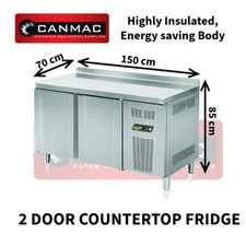 CANMAC 2 DOOR S/S PREP COUNTER TOP GASTRONORM FRIDGE WORK TABLE WITH HIGH LEGS