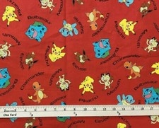 Pokemon Pikachu and Friends Fabric by the FAT QUARTER 18 x 21 100 Cotton Red