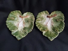 2 ANDREA BY SADEK GRAPE LEAF VINE SMALL DISH RING TRINKET  VANITY FINE PORCELAIN