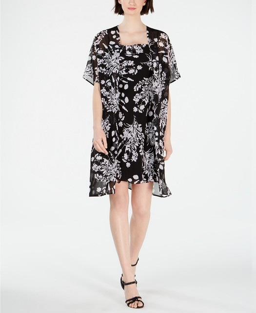 calvin klein black and white floral dress
