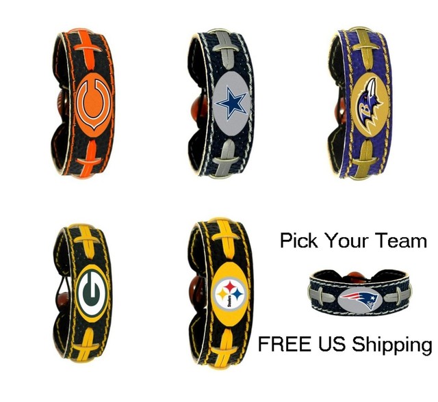 NFL Team Color LEATHER FOOTBALL Bracelet Wristband FREE US SHIPPING eBay