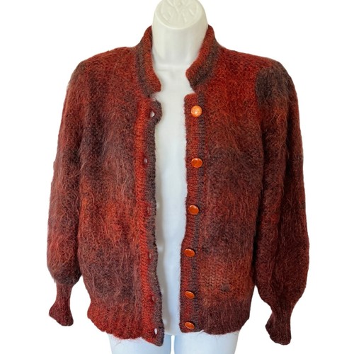 Cardigan maglione lana mohair marrone bordeaux vintage anni 60 70 M L top grunge moda - Foto 2 di 17