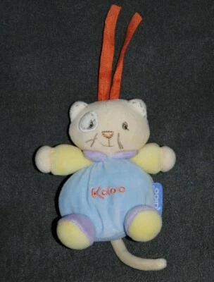 Peluche Kaloo 2006 Doudou Chat Ours Attache Tétine Bleu Cocard Petit Modèle TTBE - Photo 1/2