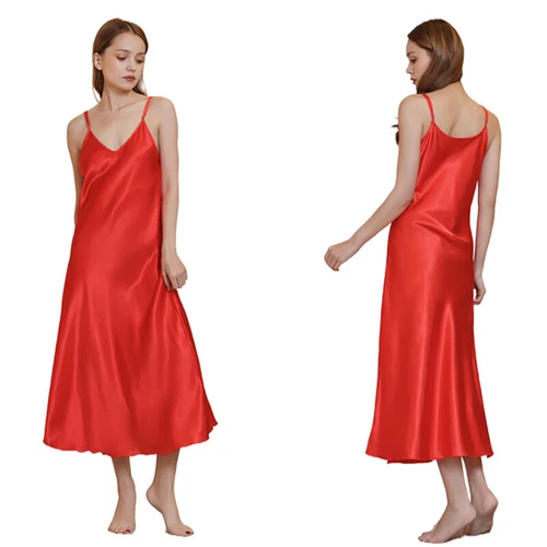 Sexy Satin Silk Robe Dress Sleepwear Lingerie Long Nightdress Nightgown - Bild 5 von 41