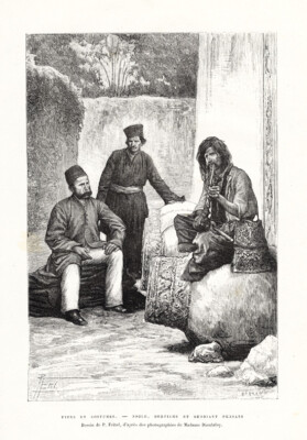 Antiker Druck-IRAN-PERSIEN-EDLEMEN-DERVISH-MENDIANTS-KOSTÜM-Reclus-Fritel-1884