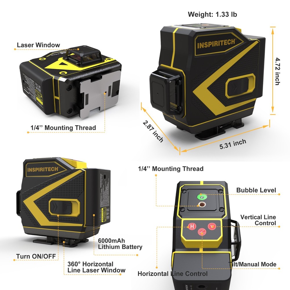 360 Laser Level Self Leveling 3D 12 Cross Lines Green Beam Lazer