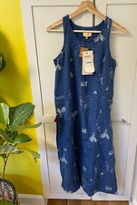 NWT FABINDIA Women s Cotton Block Print Tunic Long Kurta Sleeveless XS Indigo