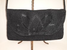 Vintage Regale LTD Black Beaded Evening Shoulder Purse