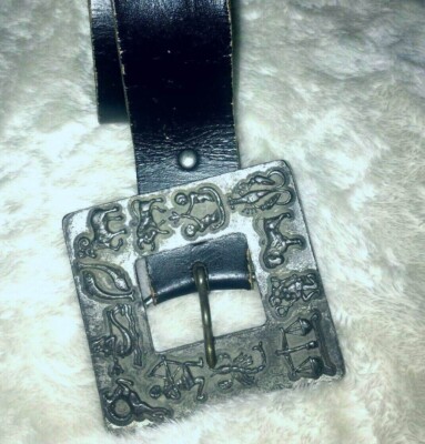 Zodiac Heavy Iron Buckle Leather Belt Rare, Unisex, womens LG, Mens Med