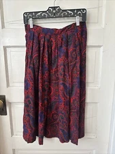 Di Di Scott Bohemian Printed Pull On Midi Vintage Skirt w/ Pockets Pleated ILGWU