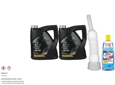 8L MANNOL Motoröl 7709 5W-30 API SM/CF inkl. Schlauch + Scheibenreiniger