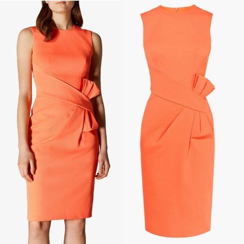 $390 Karen Millen Orange Textured Bow Sleeveless Cocktail Party Dress ~ 8 M3020 - Picture 4 of 12