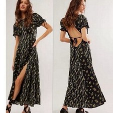 NWOT Free People Magdalena Floral Puff Sleeve Open Back Midi/Maxi Dress Sz. 2/12