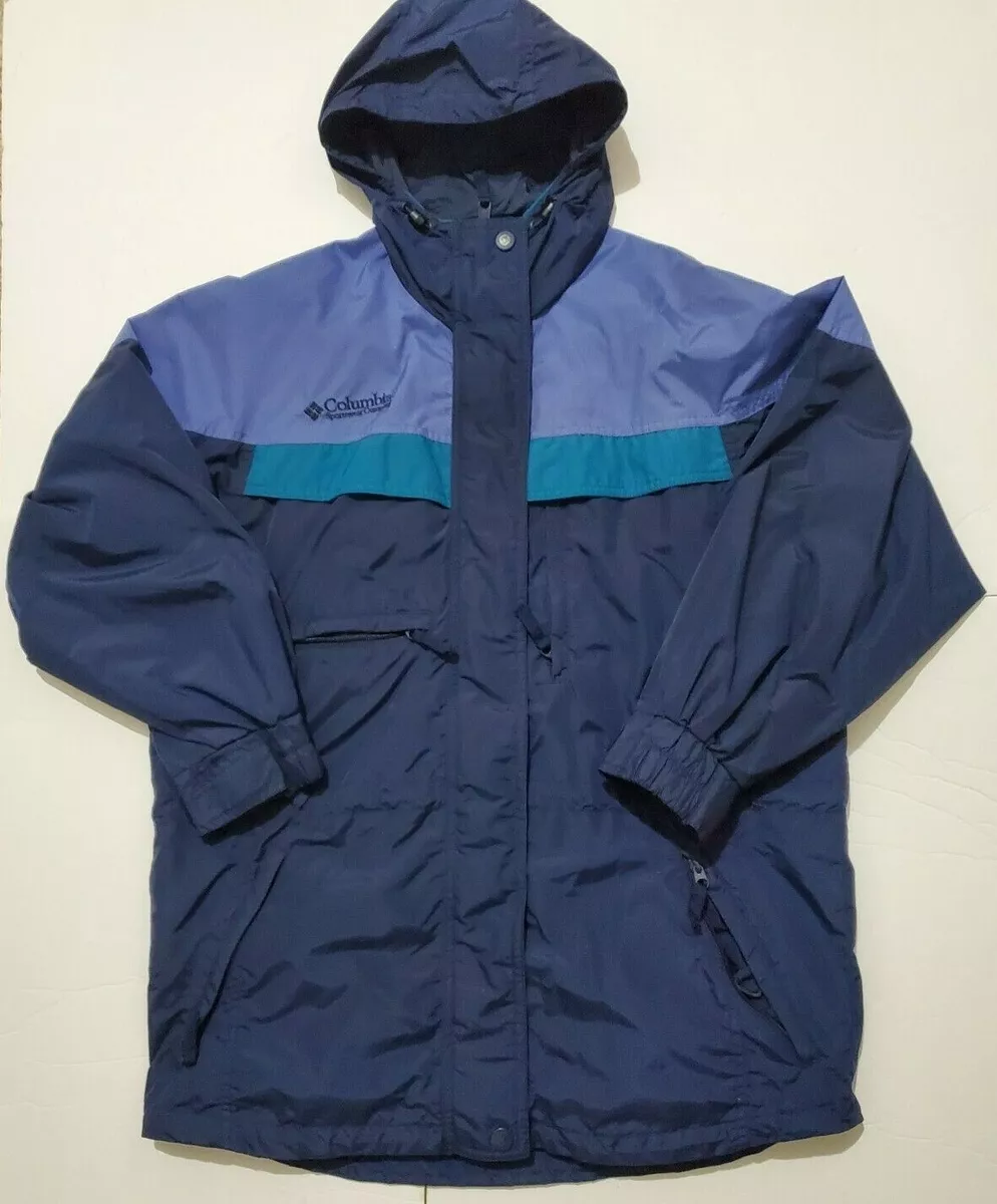Vintage Columbia Outer Shell Ski Rain Jacket Womens Size Small Hooded Blue
