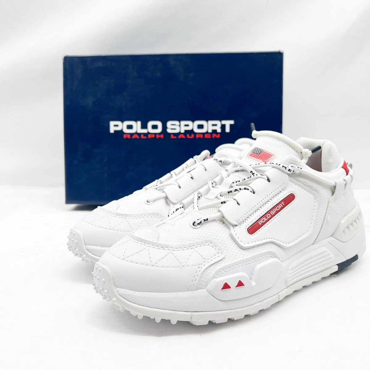 Polo Ralph Lauren Sport PS200 Men s White Navy Red Low Casual Lifestyle Sneakers