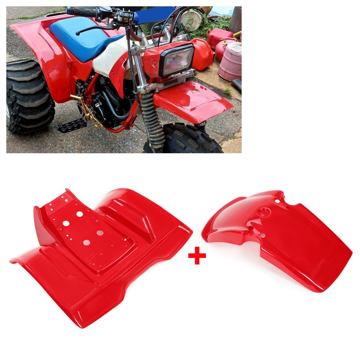 Red ABS Plastic Front + Rear Fenders Fit Honda ATC 200X 3-Wheeler