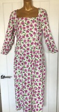 Zara Ladies Pink & White Floral MIDI Dress With Front Split EUR S Brand New