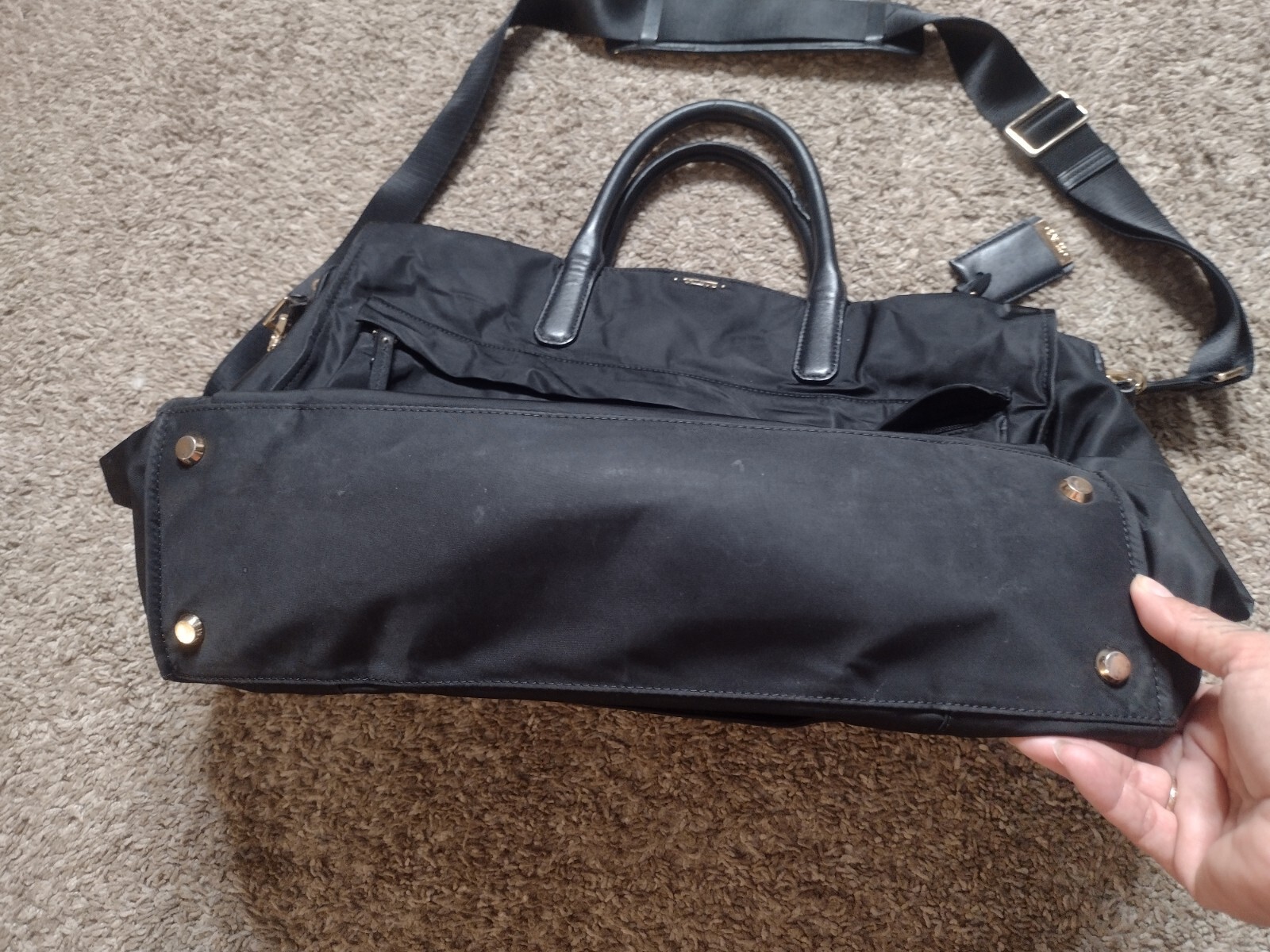 TUMI Voyageur Black Nylon Gold Tone Briefcase Business Laptop Bag Dara