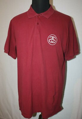 Stussy Maroon Red Polo Shirt Sz XL Embroidered Double S Chest Logo