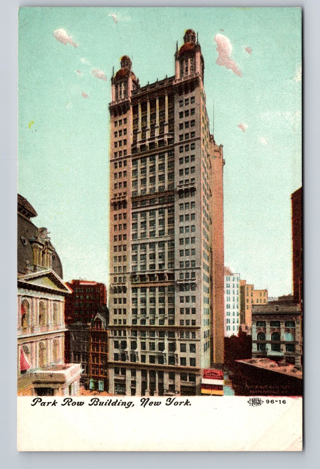 New York City NY-Park Row Building, Souvenir, Antique, Vintage Postcard
