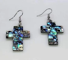 Abalone Cross Dangle Earrings