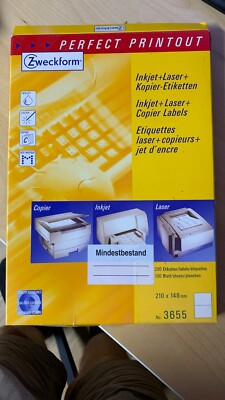 Avery Zweckform Etiketten, 200 / Labels, Nr. 3655  / 100 Blatt / 210 x 148 mm