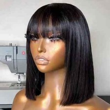 Short Bob Wig with Bangs Straight Bob Brazilian Remy Human Hair Wigs For Women